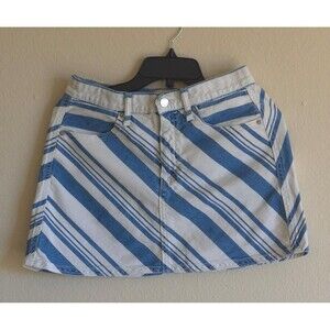 Universal Thread Denim Mini Skirt Size 6 Blue White Striped Womens
